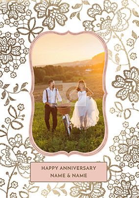 Gold Lace Photo Upload Anniversary Card