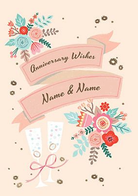 Floral Banner Anniversary Wishes Card