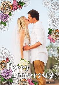 Tap to view Floral Border Full Photo Anniversary Card