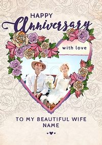 Tap to view Beautiful Wife Heart Photo Anniversary Card