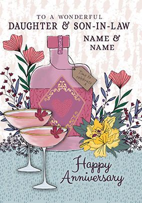 Gin  Daughter and Son-in-Law Anniversary personalised Card