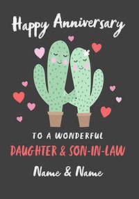 Cactus Daughter and Son-in-Law Anniversary personalised Card