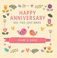 Two Love Birds Anniversary personalised Card