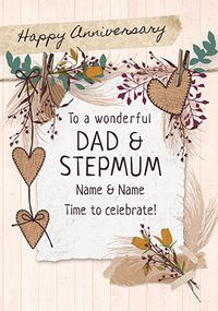 Wonderful Dad and Step Mum Anniversary personalised Card