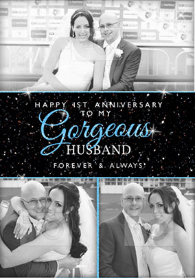 Gorgeous Husband 1st Wedding Anniversary Card, Personalised With 3 Photo Upload - Giant (A3) - By Funky Pigeon