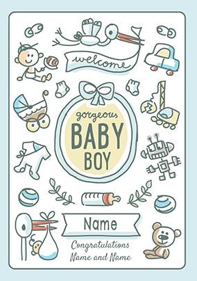 Babette - Welcome Baby Boy Personalised Card