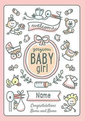 Babette - Welcome Baby Girl Personalised Card