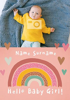 Hello Baby Girl Rainbow Photo Card