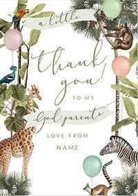 Wild Animals Thank You Godparents Card