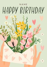 Sending Flowers Happy Birthday personalised Card
