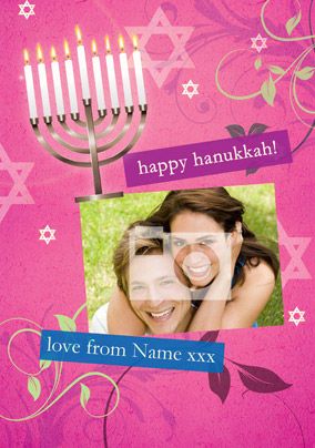 Happy Hanukkah - Pink Hanukkah Photo Card