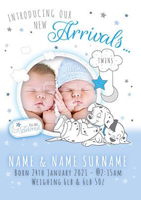 101 Dalmatians Baby Twins New Baby Photo Card