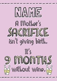 9 Months Without Wine Personalised Card