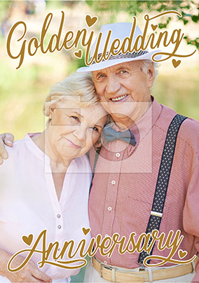 Golden 50 Year Wedding Anniversary Card, Personalised With Photo Upload - A5 - By Funky Pigeon