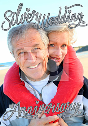 Silver 25th Wedding Anniversary Card, Personalised With Photo Upload - A5 - By Funky Pigeon