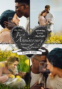 Tap to view Our First Anniversary multi photo upload Card
