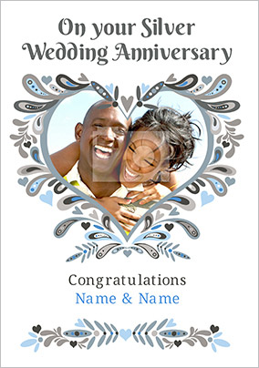 On Our Silver 25th Wedding Anniversary Card, Personalised With Photo Upload - A5 - By Funky Pigeon