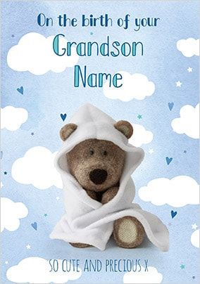 Barley Bear - New Grandson Personalised Card