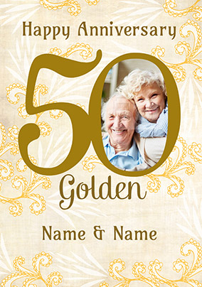 Personalised Golden 50th Wedding Anniversary Card 