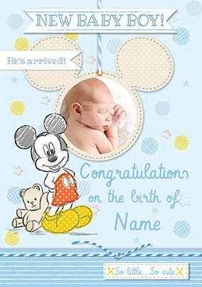 Disney Baby Mickey New Baby Card - Baby Boy's Arrived