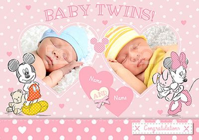 Disney Baby Mickey & Minnie New Baby Card - Twins