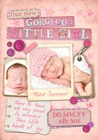 Paper moon - New Baby card  Gorgeous Little Girl 3 Photo Upload