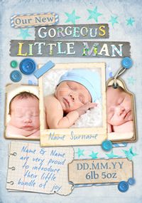 Tap to view Paper moon - New Baby card  Gorgeous Little Man 3 Photo Upload