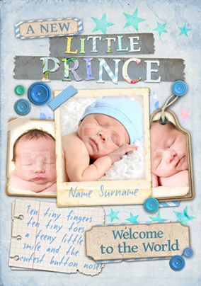 Paper Moon - New Baby Card Little Prince 3 Photo Upload