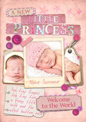 Paper Moon - New Baby Card Little Princess 3 Photo Upload