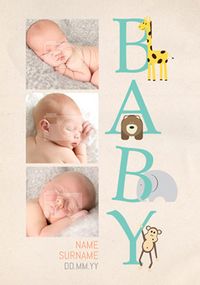 Tap to view Animal Magic - New Baby Card 3 Photo Upload Portrait
