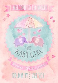 Button Nose - New Baby Card Sweet Baby Girl