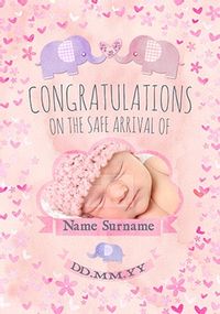 Tap to view Button Nose - New Baby Card Pink Congratulations Photo Upload