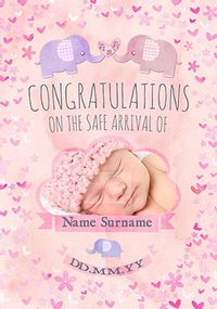 Tap to view Button Nose - New Baby Card Pink Congratulations Photo Upload
