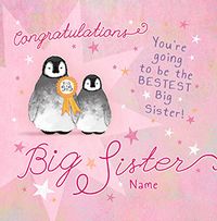 Bestest Big Sister Penguin personalised Card