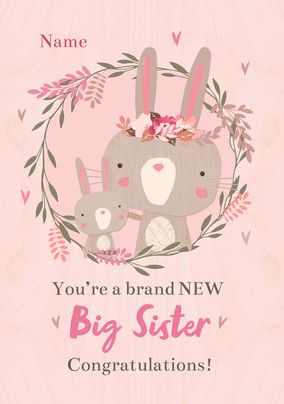 Brand New Big Sister Bunny Card
