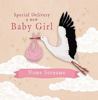 Tap to view Special Delivery a New Baby Girl personalised Card