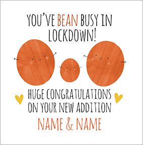 Bean busy in Lockdown New Baby personalised Card