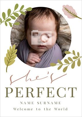 She's Perfect New Baby photo Card