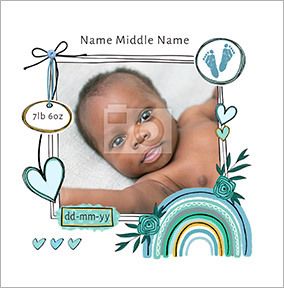 Blue Rainbow Baby Announcement photo Card
