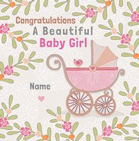 Beautiful Baby Girl New Baby Personalised Card