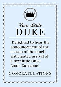 Tap to view Little Duke New Baby Personalised Card