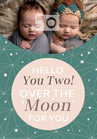 Hello you two Twins New Baby photo Card