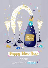 Popping Champagne Cork Personalised New Year Card