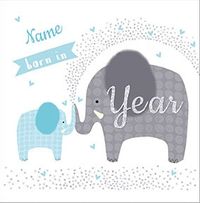 New Baby Boy Elephants Personalised Card