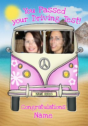Driver's Seat - Driving Congratulations Card Photo Upload Pink Camper