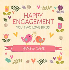 Happy Engagement Love Birds Personalised Card