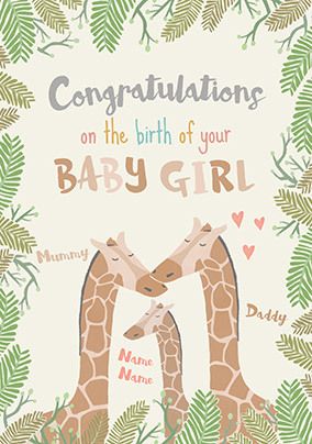 New Baby Girl Peppermint Jungle Personalised Card
