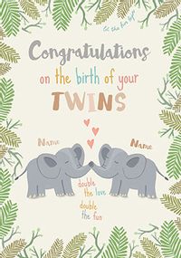 Congrats on Your New Baby Twins Personalised Card
