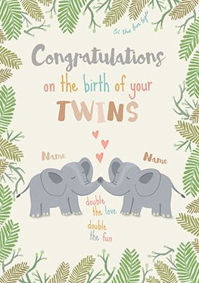 Congrats on Your New Baby Twins Personalised Card