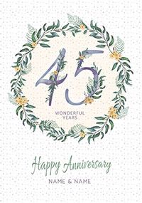 45 Wonderful Years Personalised Anniversary Card
